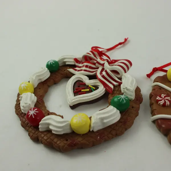 Pair of Gingerbread Cookie Christmas Tree Hanging Ornaments, Holiday Decor