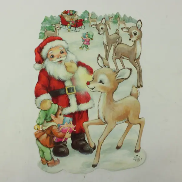 Vtg Hallmark Santa Bambi Elf Die-Cut Christmas Wall Decoration 11x8 in