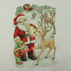 Vtg Hallmark Santa Bambi Elf Die-Cut Christmas Wall Decoration 11x8 in