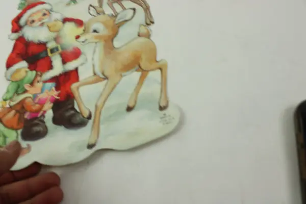 Vtg Hallmark Santa Bambi Elf Die-Cut Christmas Wall Decoration 11x8 in