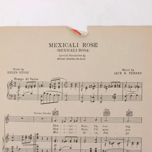 1935 Mexicali Rose Sheet Music Helen Stone Jack B. Tenney Guy Lombardo M.M. Cole