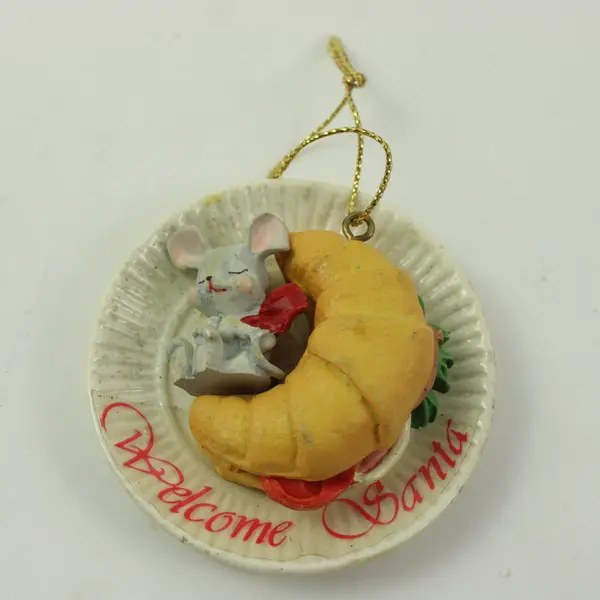 Enesco 1991 Mouse Welcome Santa Plate Hanging Christmas Ornament 2.8 Inch