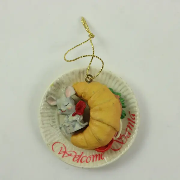 Enesco 1991 Mouse Welcome Santa Plate Hanging Christmas Ornament 2.8 Inch