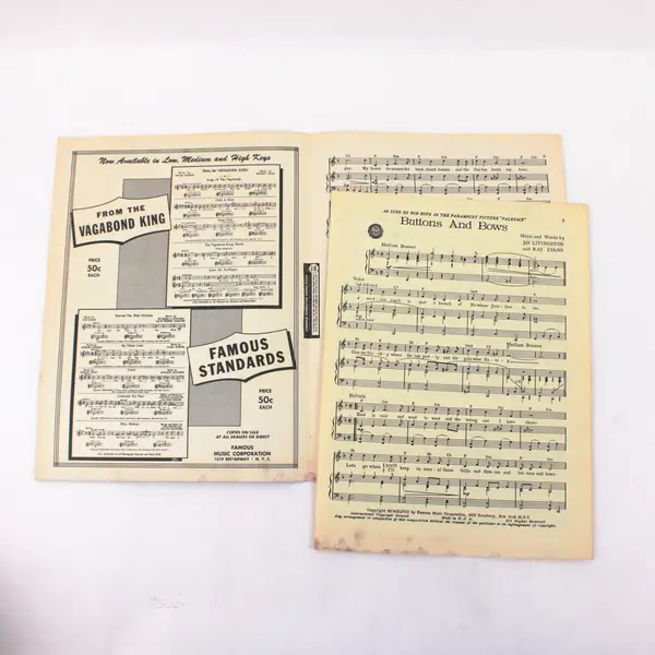 Buttons and Bows Sheet Music Bob Hope Jane Russell The Paleface