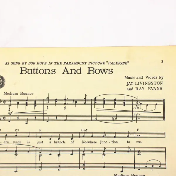 Buttons and Bows Sheet Music Bob Hope Jane Russell The Paleface