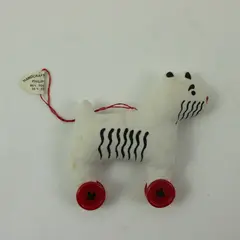 Dept. 56 1980s Fox Terrier Stuffed Fabric Pull Toy Dog on Wheels