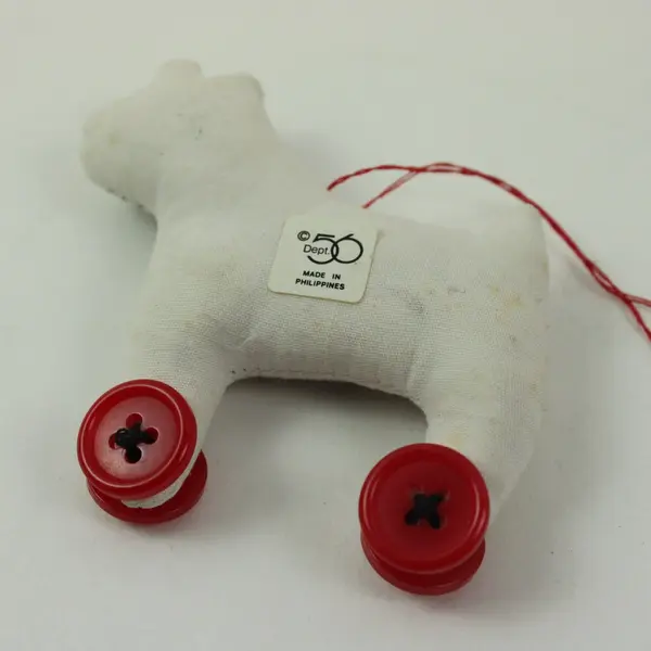 Dept. 56 1980s Fox Terrier Stuffed Fabric Pull Toy Dog on Wheels