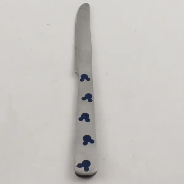 Disney Silver DIY2 Pat Mickey Engraved Blue Plastic Back 8.5" Dinner Knife HTF