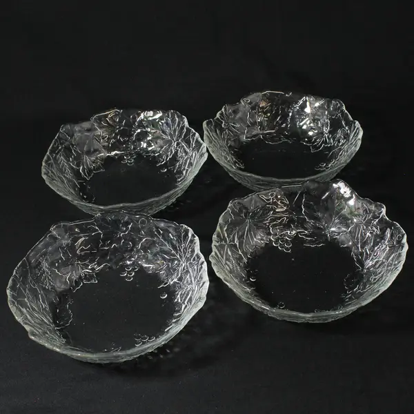 Set of 4 Cristal d'Arque Durand Mallory Soup Bowls Grapes And Leaves 6.5"