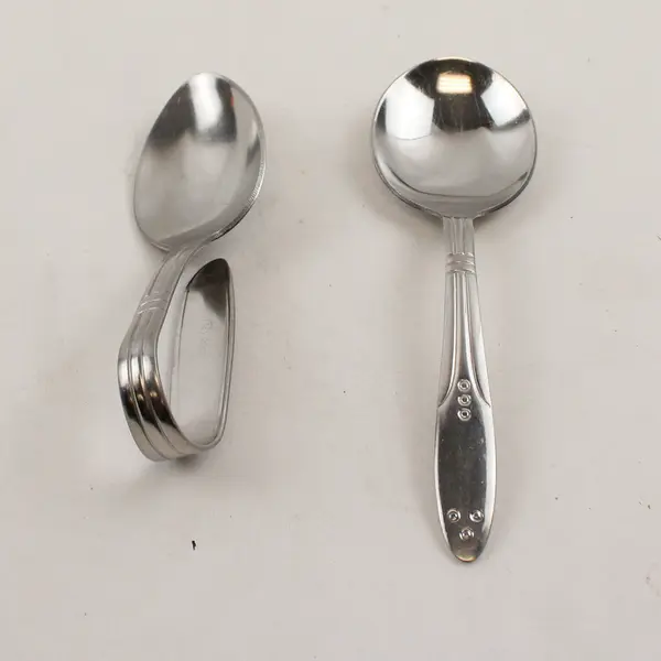 Vintage Lot of 2 Rare Infant Sanitoy SS Feeding Spoons Engraved 2 Styles Good