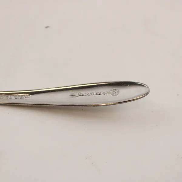 Vintage Lot of 2 Rare Infant Sanitoy SS Feeding Spoons Engraved 2 Styles Good