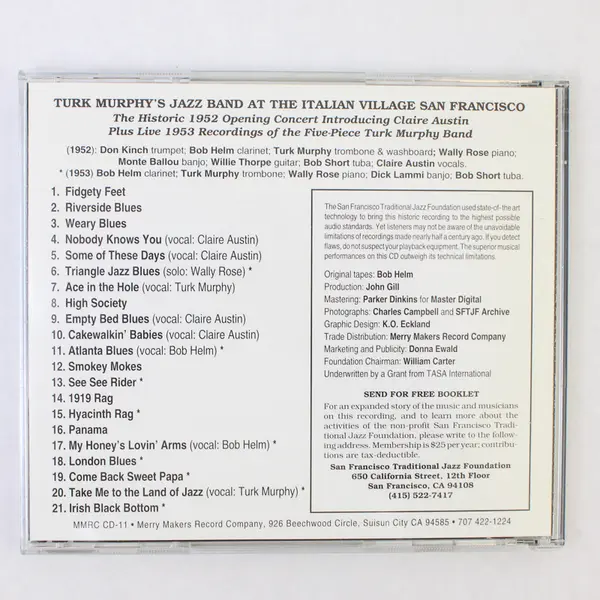 Turk Murphy's Jazz Band At The Italian Village 1952-1953 CD 1995