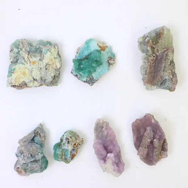 Lot of 7 Raw Uncut Smithsonite - Teal/Green and Purple/Lavender - Various Sizes