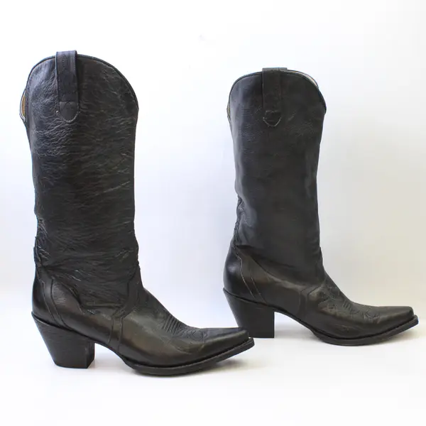 J. B. Dillon Solid Black 3" Cuban Heel Leather Western Cowboy Boots Women's 11