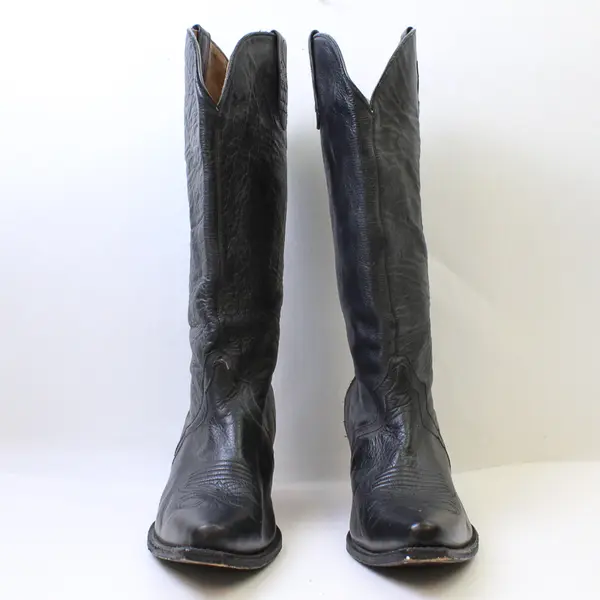 J. B. Dillon Solid Black 3" Cuban Heel Leather Western Cowboy Boots Women's 11