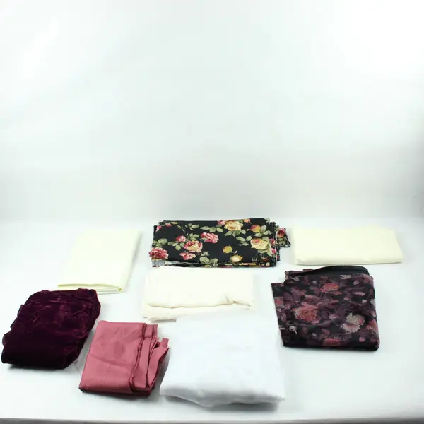 Lot of 4 Lb Scrap Fabric Purple Off-White Floral Print Craft Sewing