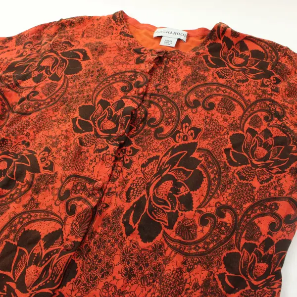 Sag Harbor Women's Large Orange Black Floral Long Sleeve Cardigan
