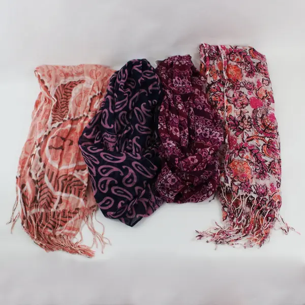 Lot of 4 Women's Pink Purple Lightweight Boho Scarves