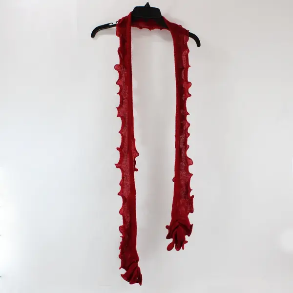Lot of 2 Women's Skinny Ruffled Knit Scarves Purple Red