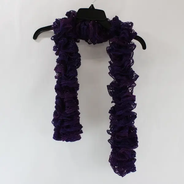 Lot of 2 Women's Skinny Ruffled Knit Scarves Purple Red