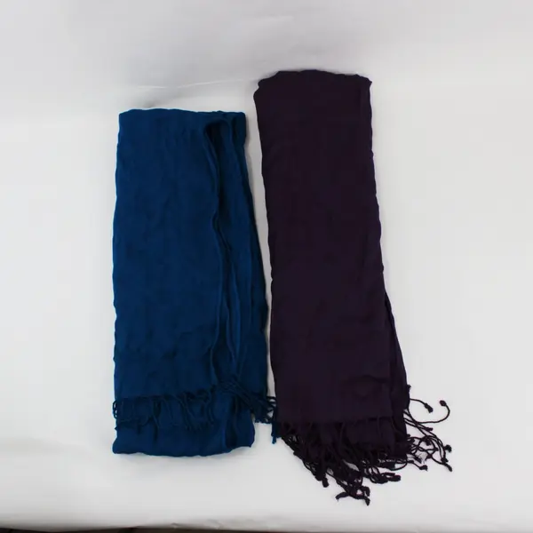 Lot of 2 Purple Blue Fringed Rectangular Scarves