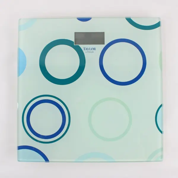 Taylor 7902 Digital Lithium Glass Bathroom Scale Clear Blue Circles