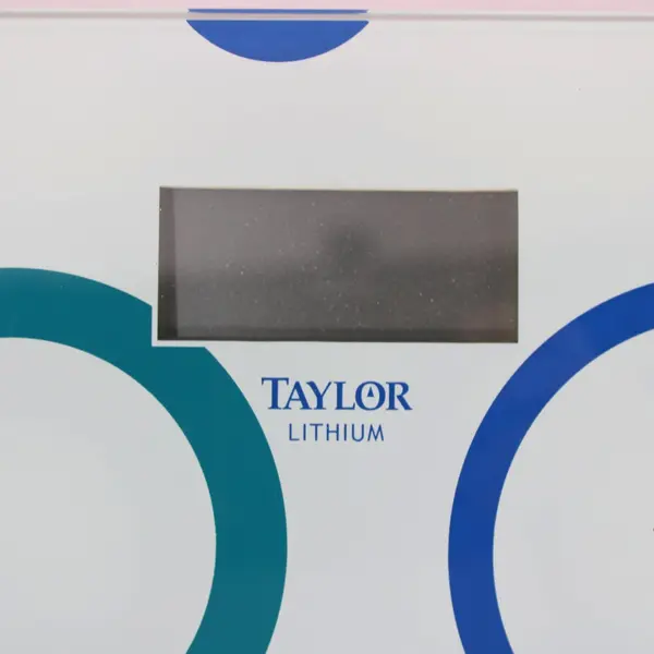 Taylor 7902 Digital Lithium Glass Bathroom Scale Clear Blue Circles