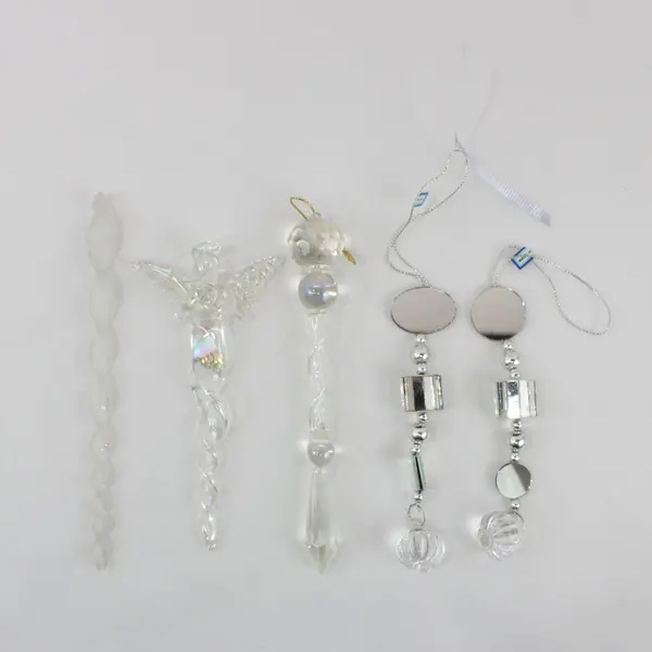 Lot of 5 Vintage Glass & Mirrored Christmas Hanging Ornaments Angel