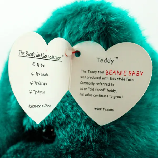 TY Beanie Buddies Teddy Old Face Teal Bear 14in Plush 2000 Hang Tag