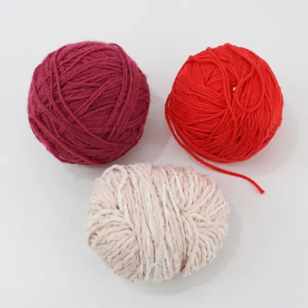 Lot of 3 Balls of Knitting Yarn: Red, Pink/White and Burgundy, pre-owned. 
