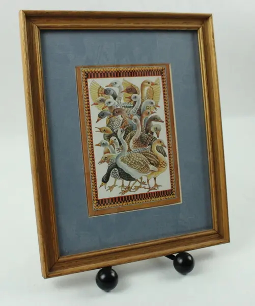 Pair Framed Wildlife Art Prints Birds & Sheep Blue Mats Wood Frames