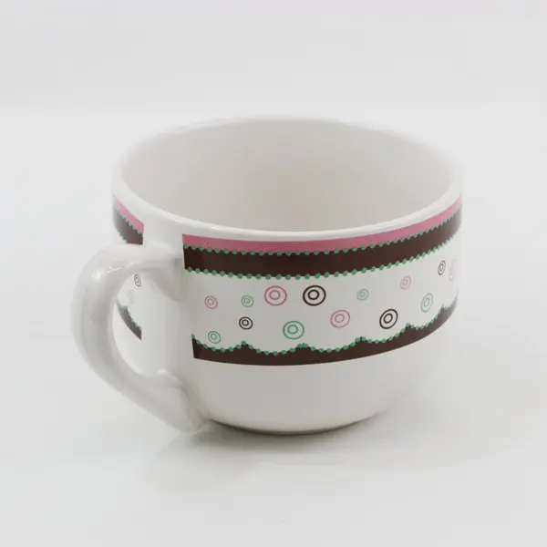 Large Trisa Ceramic Coffee Mug 5" Diameter White Patterned Bands