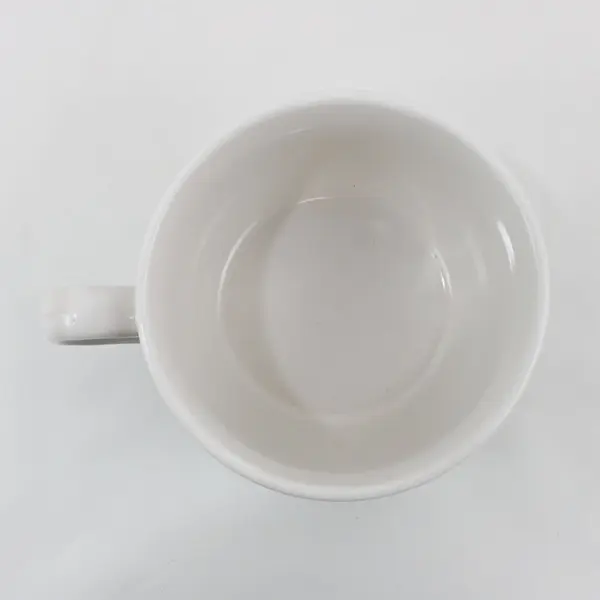 Large Trisa Ceramic Coffee Mug 5" Diameter White Patterned Bands