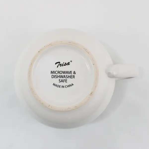 Large Trisa Ceramic Coffee Mug 5" Diameter White Patterned Bands
