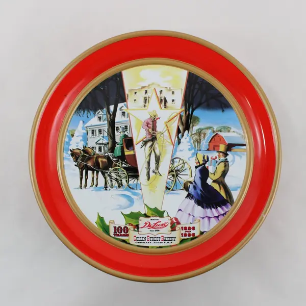 Collin Street Bakery Fruitcake Tin 1996 Corsicana TX 100 Years, 7" Round 