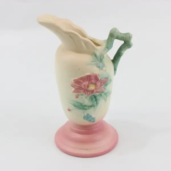 Hull Pottery Woodland Creamer Pitcher Vase Green Pink Floral Pedestal W3