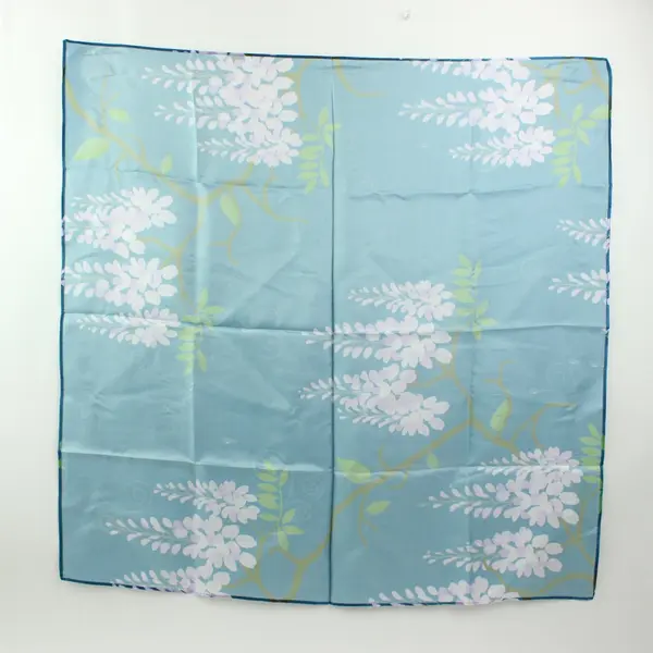 Faux Silk Scarf 27x27 Blue Watercolor Flowering Vine Floral Print