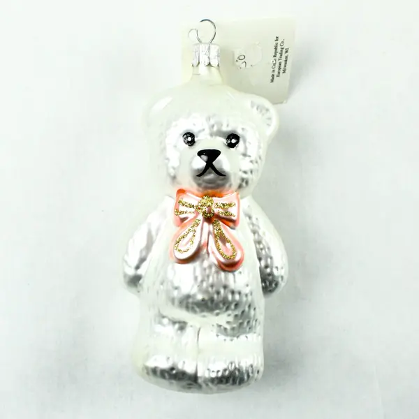 Lot of 3 European Trading Co Silver Teddy Bear Glass Ornaments 4.5" Tall VG