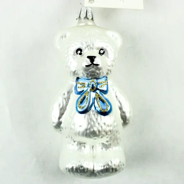 Lot of 3 European Trading Co Silver Teddy Bear Glass Ornaments 4.5" Tall VG