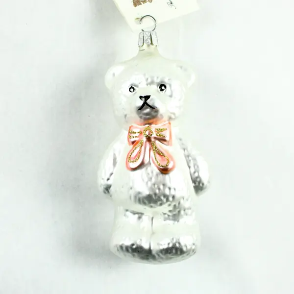 Lot of 3 European Trading Co Silver Teddy Bear Glass Ornaments 4.5" Tall VG