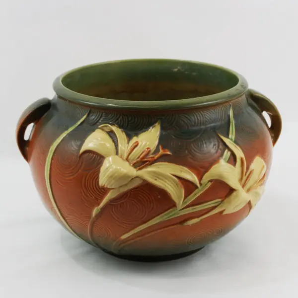 Vintage Roseville Zephyr Lily Handled Jardiniere Planter 671-8