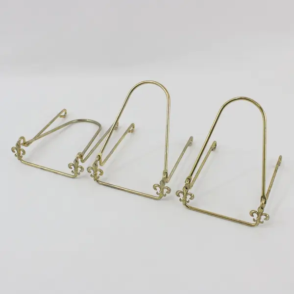 Lot of 3 Fleur de Lis Gold Tone Metal Plate Display Easels