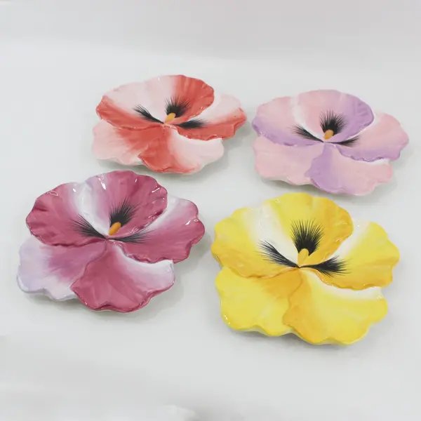 Set of 4  Dept 56 Time To Celebrate Hibiscus Flower Decorative Plates  8.5in