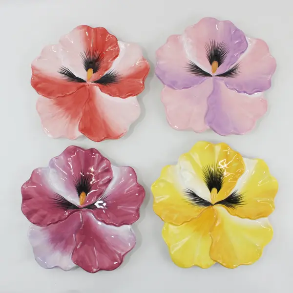 Set of 4  Dept 56 Time To Celebrate Hibiscus Flower Decorative Plates  8.5in