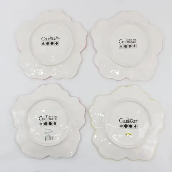 Set of 4  Dept 56 Time To Celebrate Hibiscus Flower Decorative Plates  8.5in