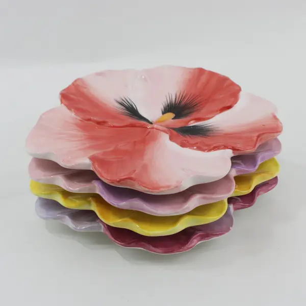 Set of 4  Dept 56 Time To Celebrate Hibiscus Flower Decorative Plates  8.5in