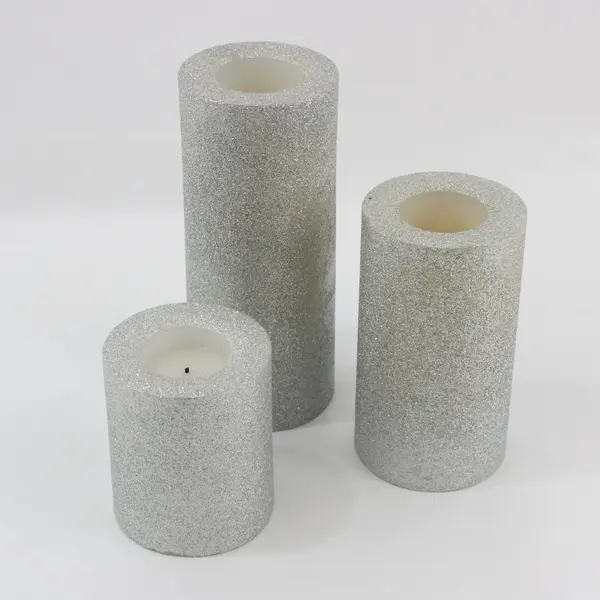Set of 3 Silver Sparkly Battery-Operated Pillar Candles Tested Working