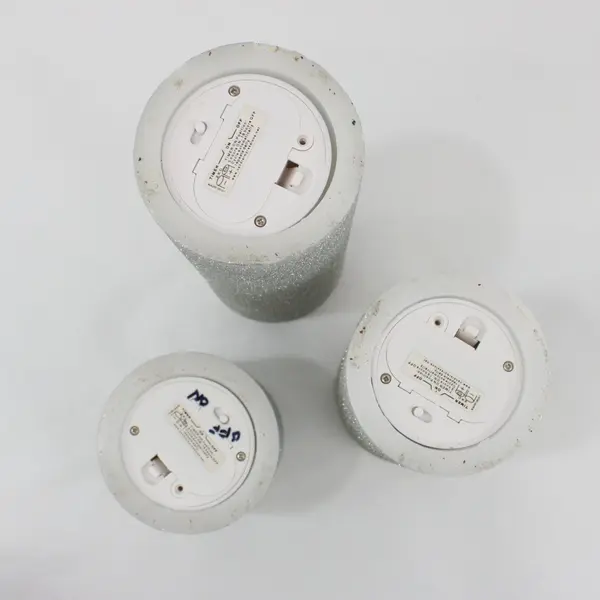 Set of 3 Silver Sparkly Battery-Operated Pillar Candles Tested Working