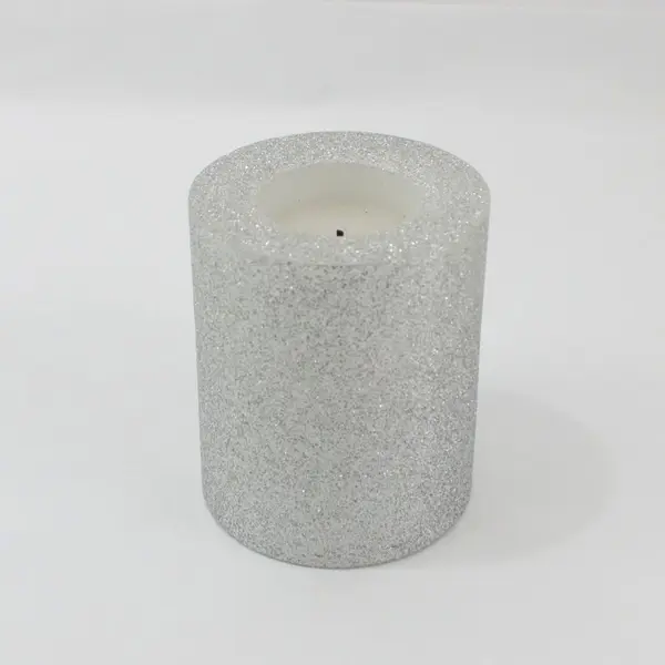 Set of 3 Silver Sparkly Battery-Operated Pillar Candles Tested Working
