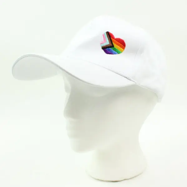 LGBTQ Pride Heart Baseball Cap White Adjustable Medium 100% Cotton